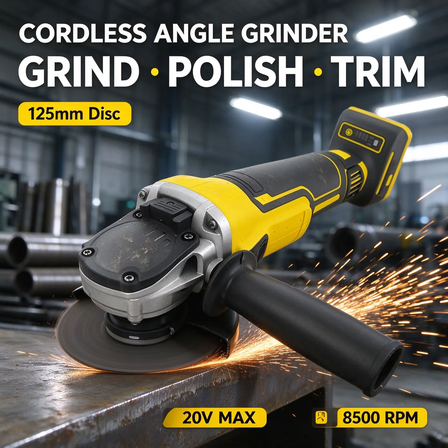 125mm Cordless Brushless Angle Grinder 9000RPM Metal Wood Cutting Polishing Tool 20V Battery Compatible for DIY and Professional