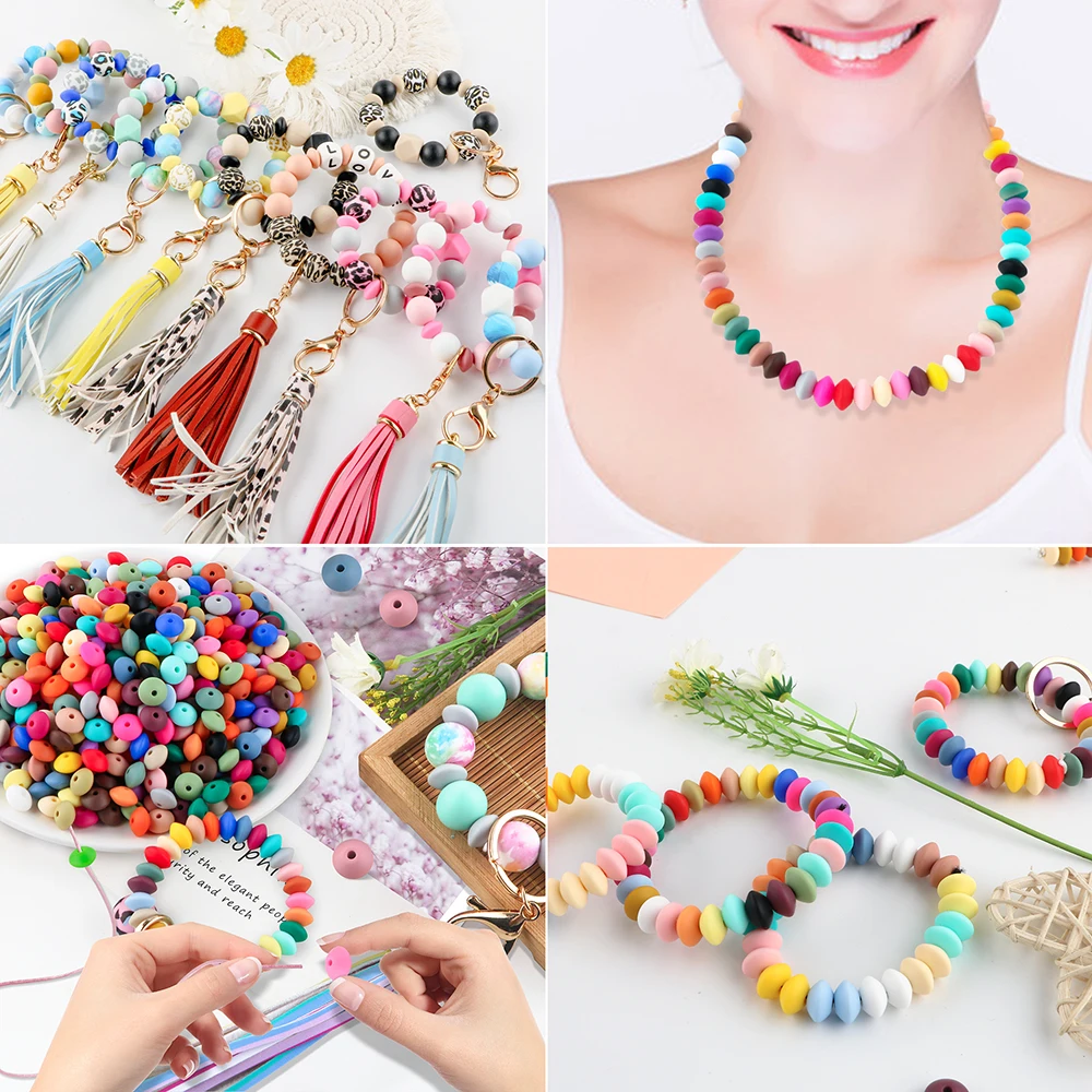 12MM 50/100Pcs Silicone Lentil Beads BPA-Free Baby Teether Teething Ring Pacifier Chain DIY Bracelet Necklace Jewelry Beads
