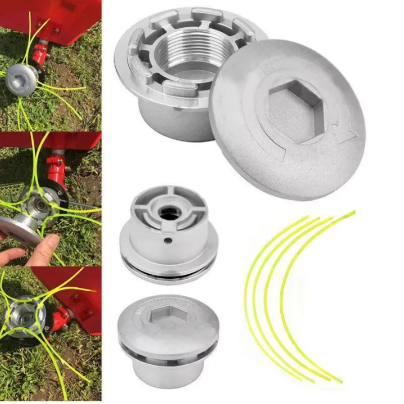 1set Universal Aluminum Brush Cutter Head with 4 Threads, Nylon Threaded Lawn Mower Mower Lawn Mower Head, Silver