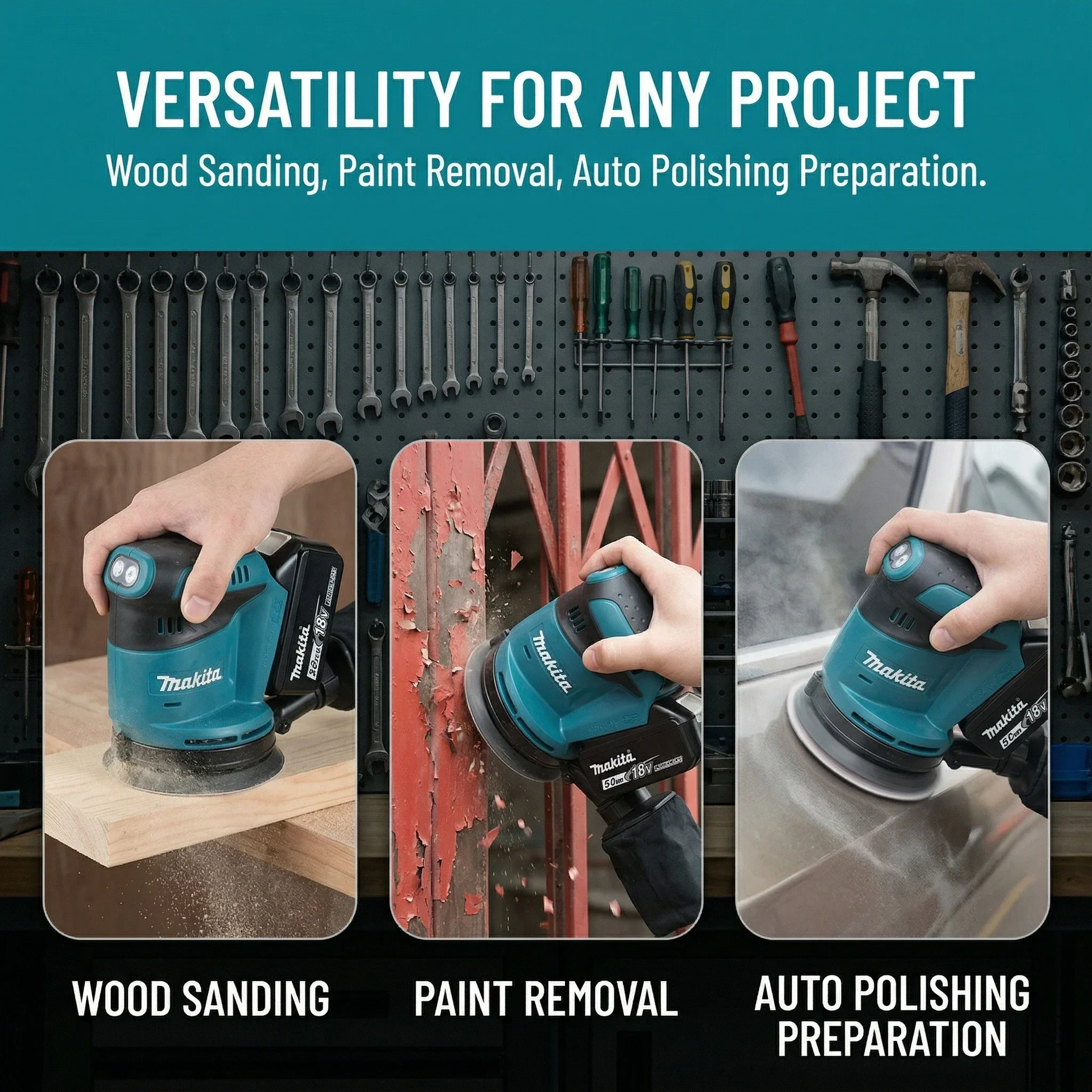 Makita DBO180Z 18V Random Orbital Sander with Dust Bag for Vintage Furniture Restoration and Wood Paint Removal
