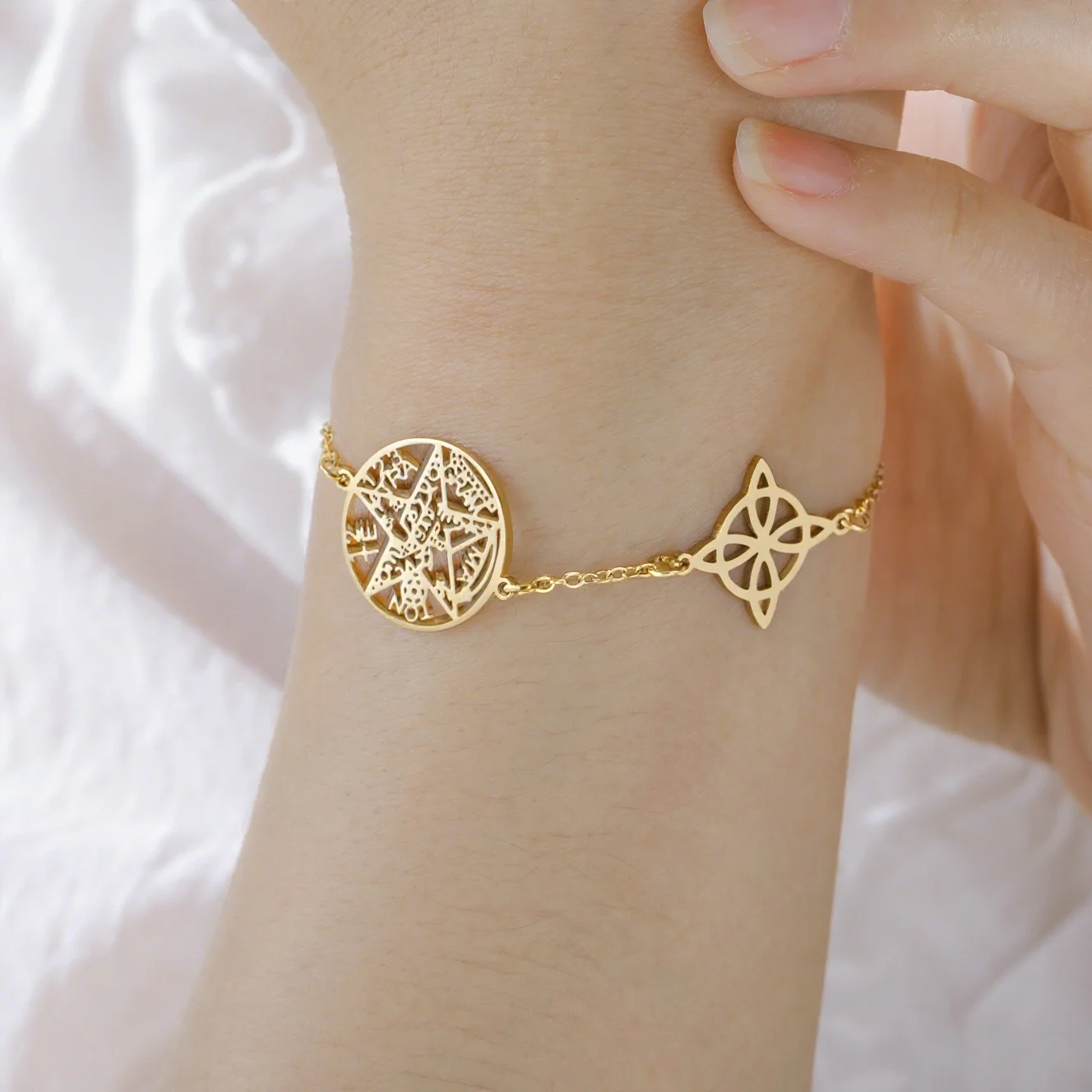 Jeshayuan Hexenknoten-Armband, jüdisches hebräisches Tetragrammaton-Armband, Hexerei-Pentagramm-Armband für Frauen, Amulett, Schmuck, Geschenk – Detail 5