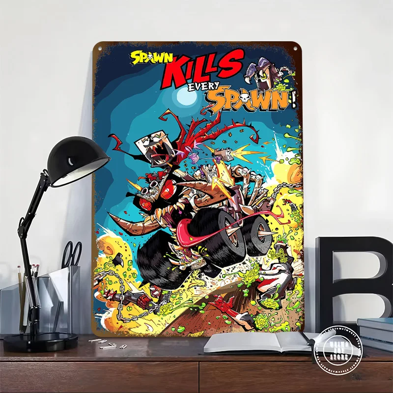 Spawn Kills Every Spawn Comic Cover Poster Customized Vintage Metal Signs Wall Art Retro Tin Plaque for Gaming Room Decoration