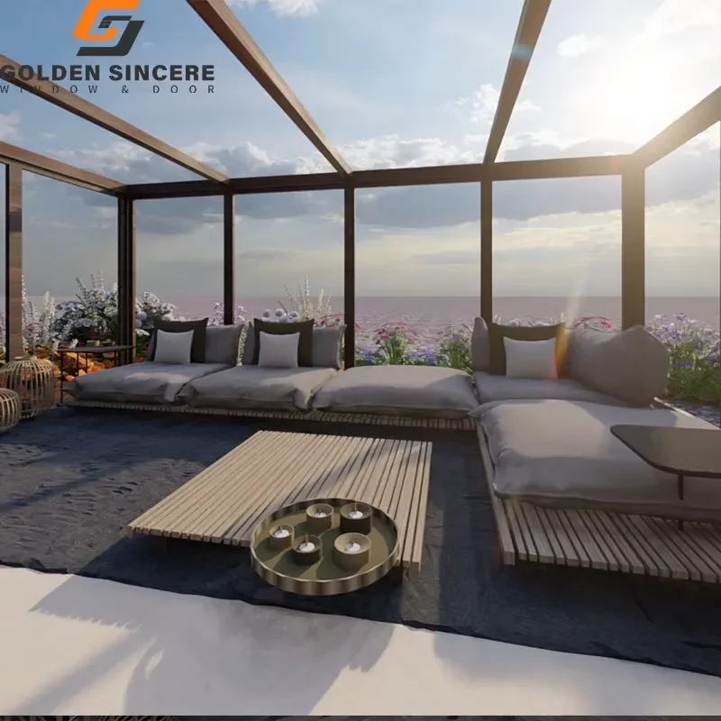 Hot Sales Custom Glass Aluminum Sunroom for Villa House with Slant Roof Molding Waterproof Feature Pergola Living Room