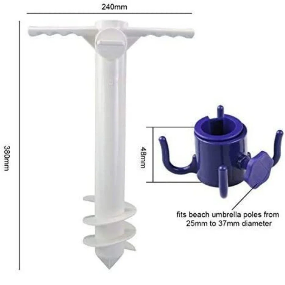 5 Spin Summer Beach Umbrella Stand with Hook Inserts Spiral Ground Anchor Plug Equipment - Umbrella Base for Outdoor Shade
