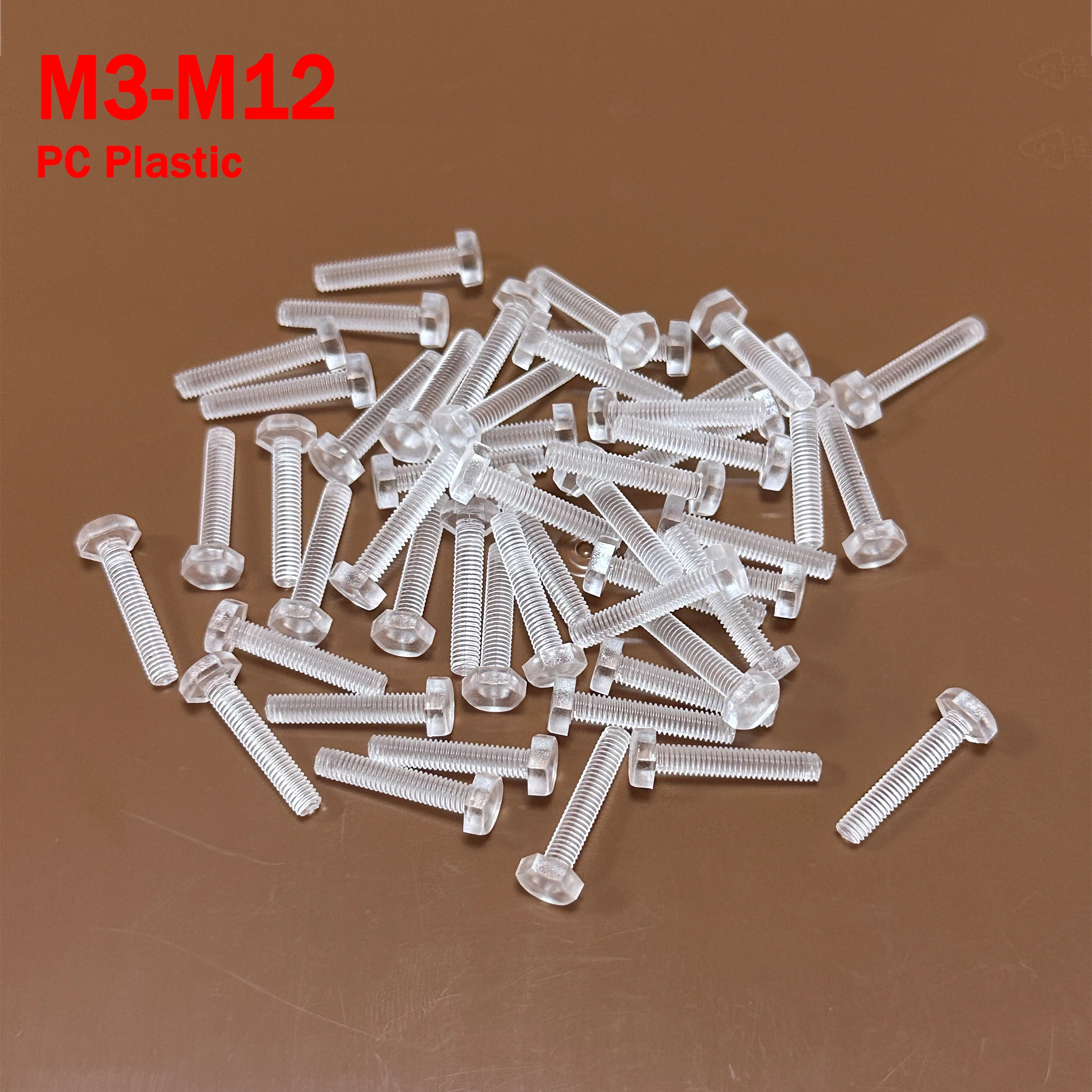 M3 M4 M5 M6 M8 M10 M12 DIN933 Transparent Hexagon Head Bolt Full Thread External Hex Hexagon Head Bolt PC Plastic Nylon Screws