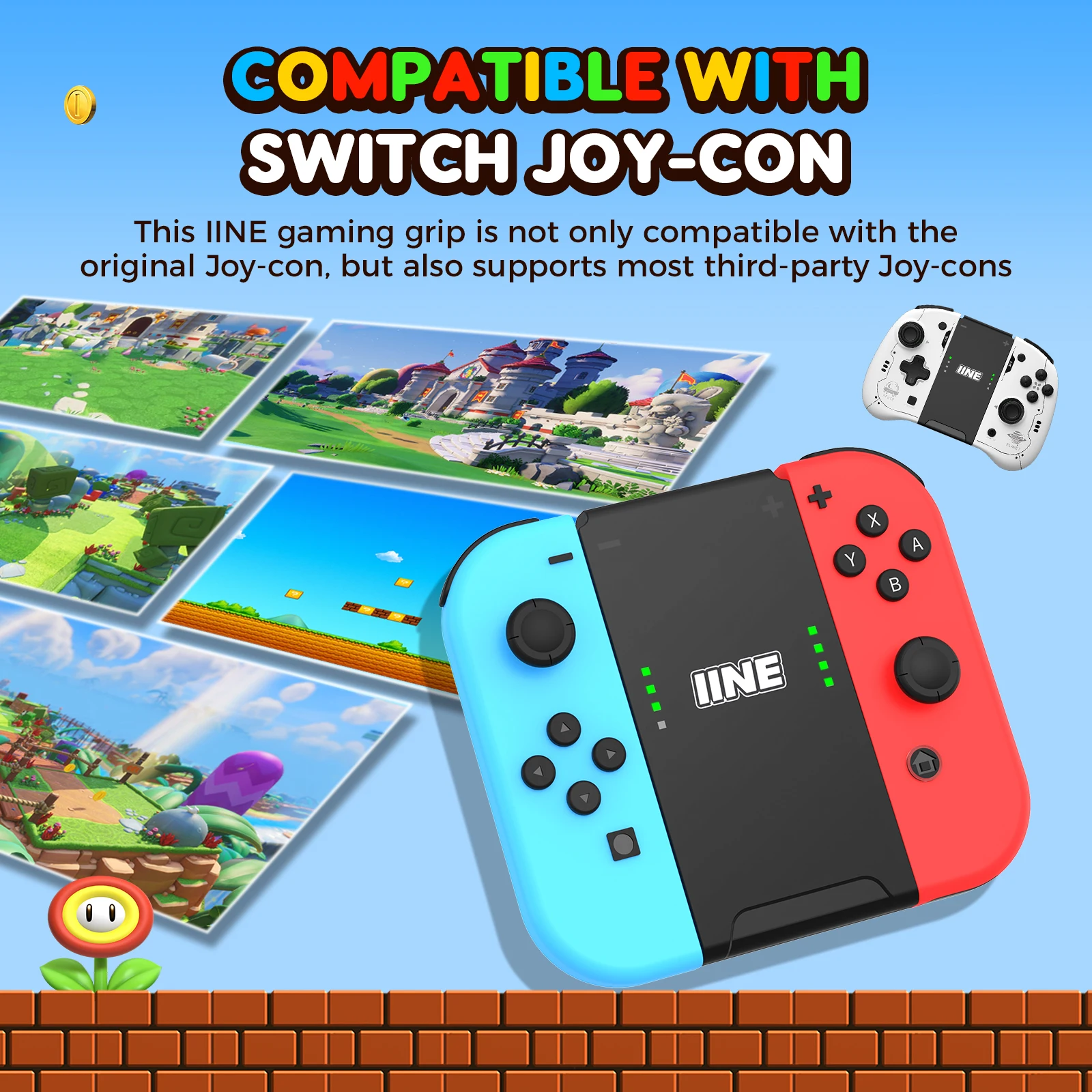 IINE nessuna funzione di ricarica impugnatura da gioco impugnatura piccola e portatile compatibile con Nintendo Switch Joycon per IINE Joypad