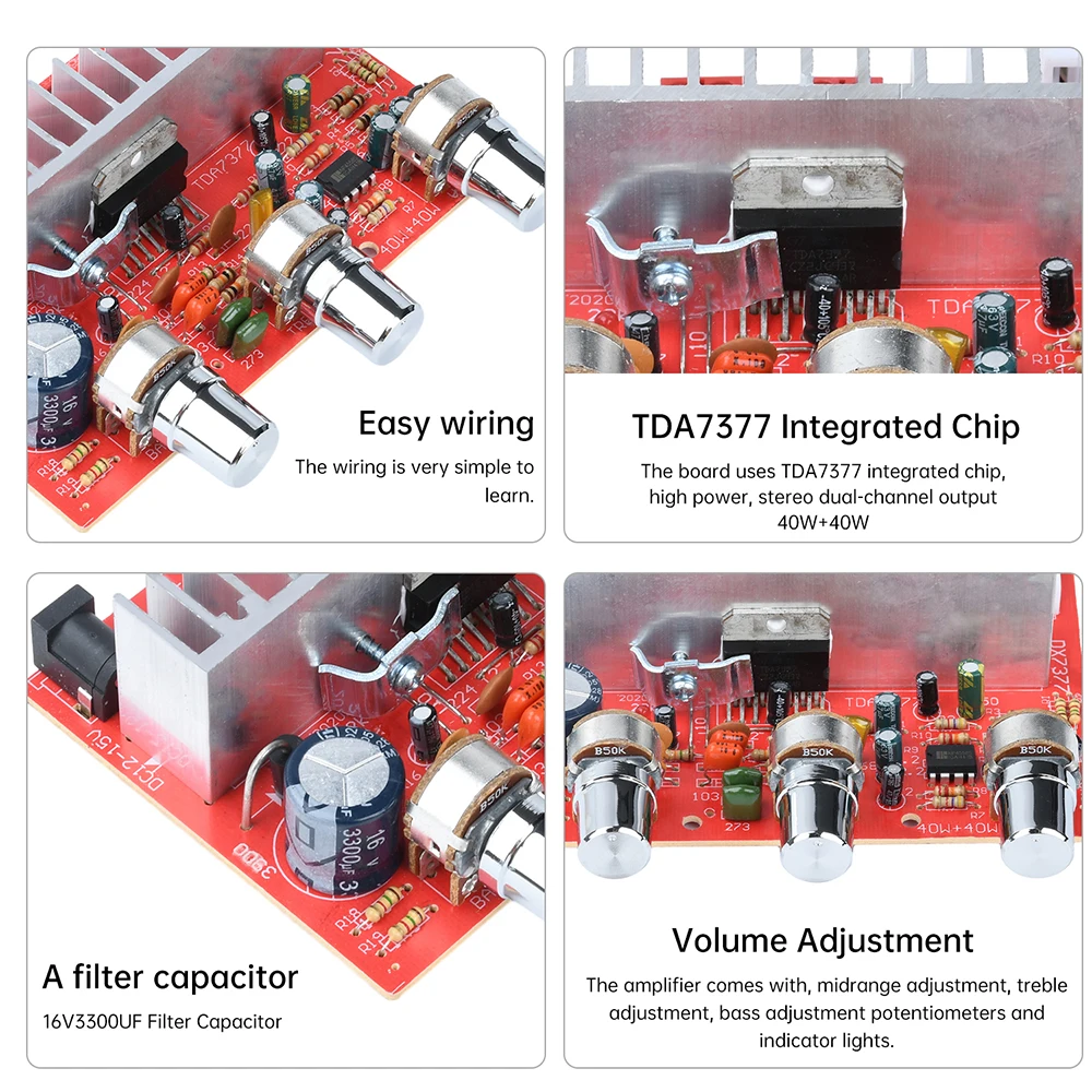 DC 12V 40Wx2 TDA7377 2.0 Dual Channel Digital Power Audio Stereo Amplifier Board Electronic Kit