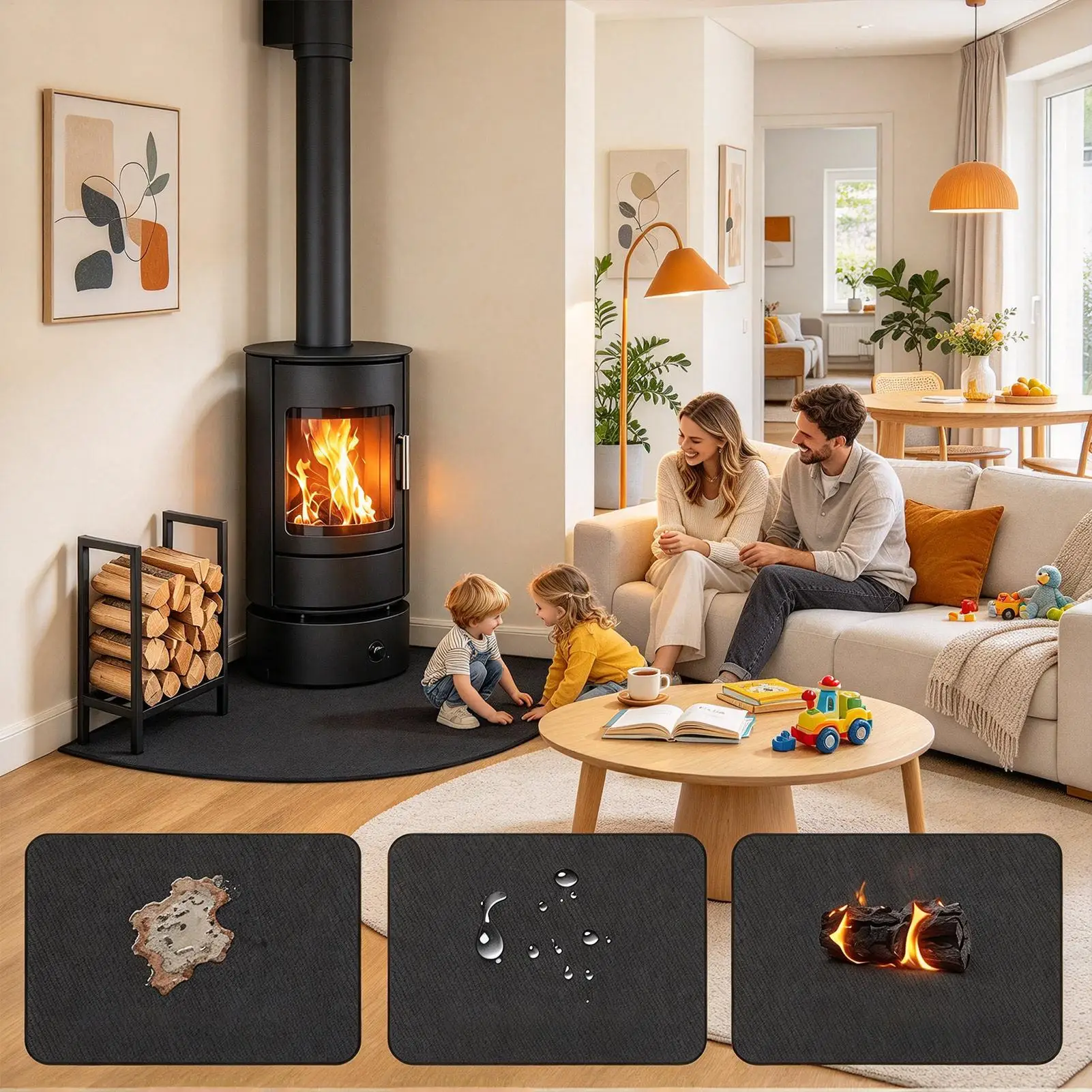 Fireproof Rugs For Fireplaces 1000 Celsius Fire Resistant Deck Carpet Foldable Hearth Rug For Home Protection Floor Deck Indoor
