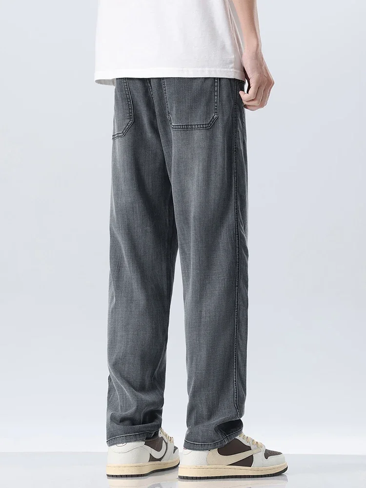 Lyocell-Jean Droit et Doux pour Homme, Confortable, Jambes Larges, Décontracté, Bleu, Gris, Été 2024