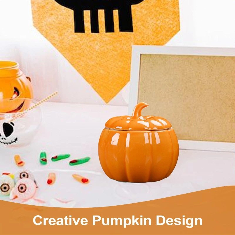 Halloween Pumpkin Shaped Candy Bowl Ceramic Candy Jar Harvest Food Canisters for Party Bedroom Home Decoration Ornament Gift