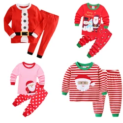 1 2 3 4 5 6 Years Christmas Girls Clothing Sets Cute Cartoon Santa Autumn Fashion Top And Pants Boys Pajamas Suits Kids Clothes