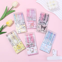 Sanrio Cartoon Anime Gel Pen, Hello Kitty, Cinnamoroll, Kuromi Melody, Preto, Suprimentos de Escrita Escolar para Estudante, 0.55mm