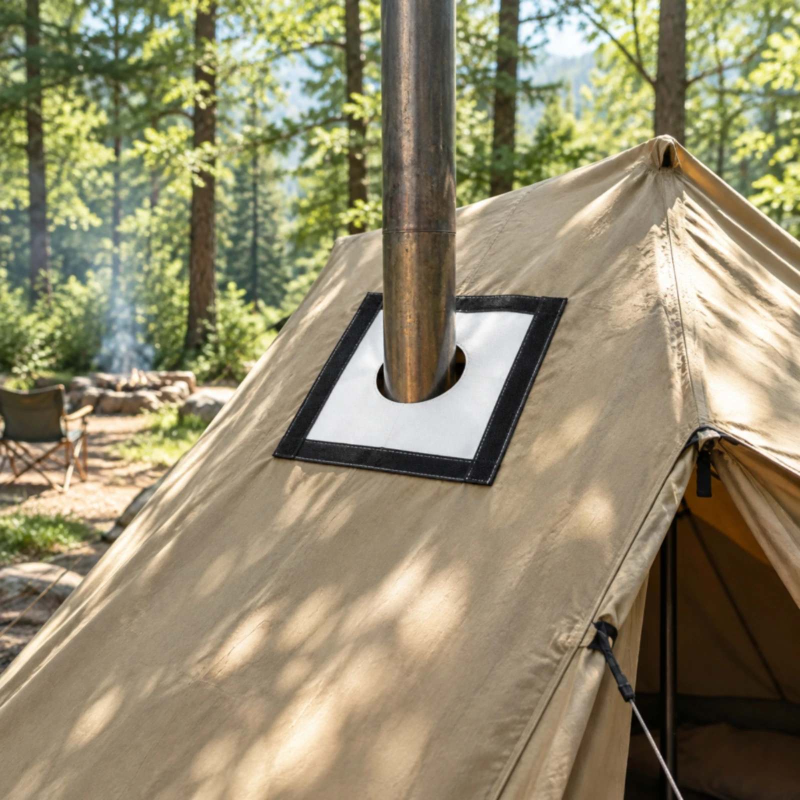 Stove Jack Cover with Hook-and-Loop Border Fire-Resistant Tent Stove Flue Cover Waterproof Lightweight for Campers