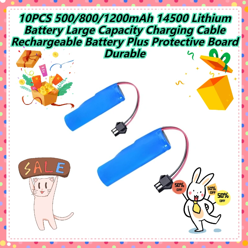 

10PCS 500/800/1200mAh 14500 Lithium Battery Large Capacity Charging Cable Rechargeable Battery Plus Protective Board Durable