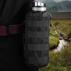 Bolsa táctica negra para botella de agua, diseño de orificio de nailon para exteriores con cordón ajustable para sistema Molly y accesorio de engranaje