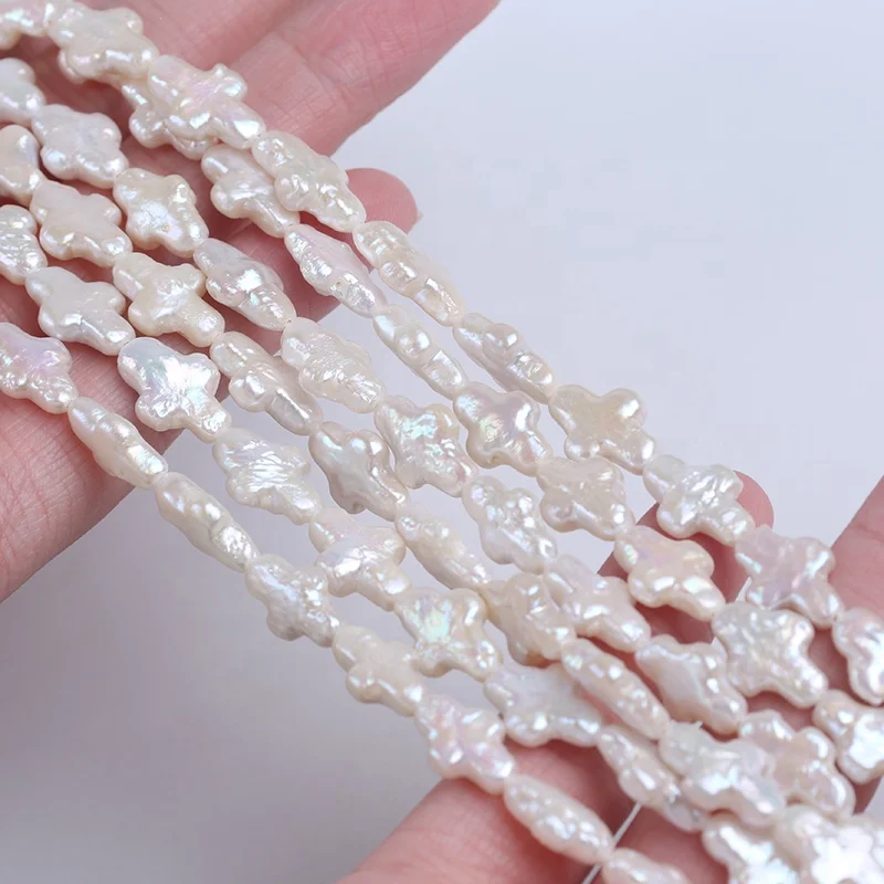 

8-10*13-15mm Natural white freshwater loose baroque irregular cross shape DIY pearl strand jewelry