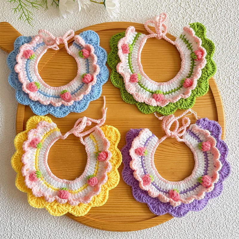 

8PCS Pet Cat Necklace Handmade Knitting Flowers Pendant Small Medium Puppy Collar Adjustable Dog Neck Accessories Wholesale