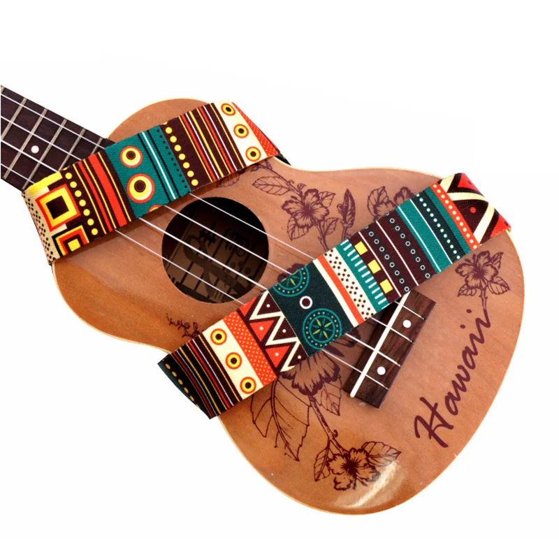 Verstelbare ukelele riem afdrukken Nationale stijl ukelele riem Ukelele riem Gitaaraccessoires met zachte PU lederen kop