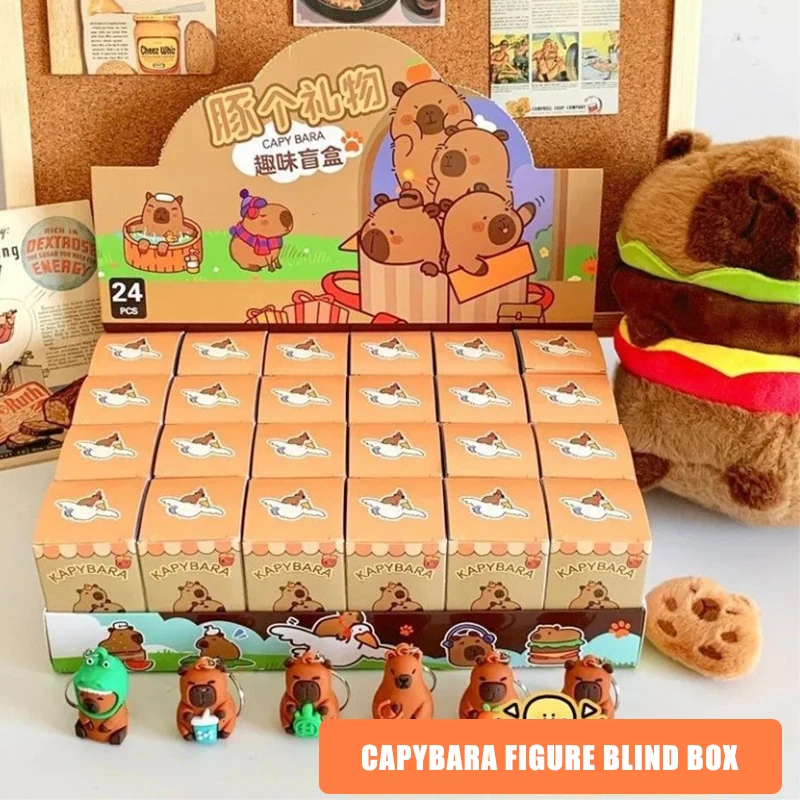 

24pcs/Set Cute Capybara Figure Blind Box Anime Capibara Figures Doll Keychain Pendant Decoration Toy For Children Christmas Gift