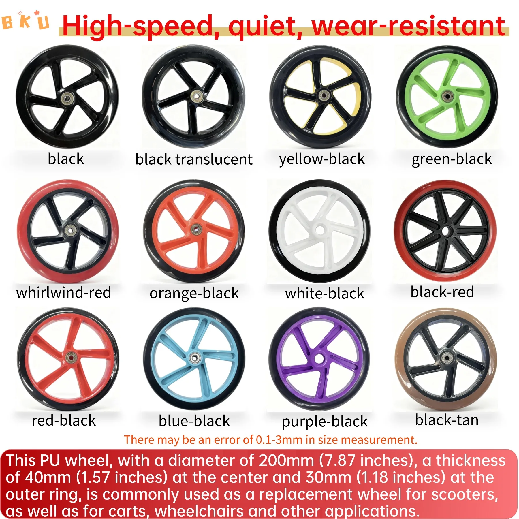 

Mobility Scooter Replacement Wheel 7.87 Inch (200mm) PU Wheel - Quiet High-Speed Durable for Scooters Carts Wheelchairs