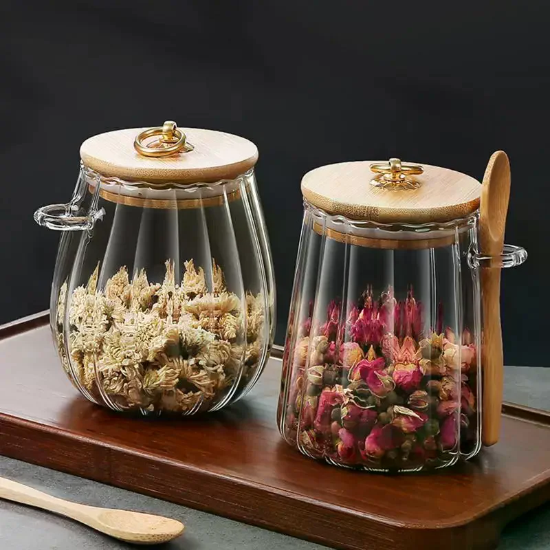 Airtight Food Containers Storage Pots Glass Jar With Lid And Spoon Sealed Canister Sugar Tea Cans Hermetic Kitchen Coffee Jars