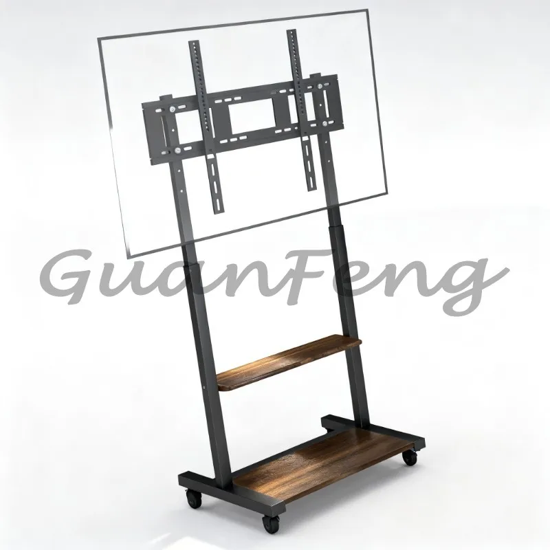 Height‑Adjustable Heavy‑Duty Mobile TV Cart, Stable TV Stand with Wheels & Shelves for 40‑100 Inch Television