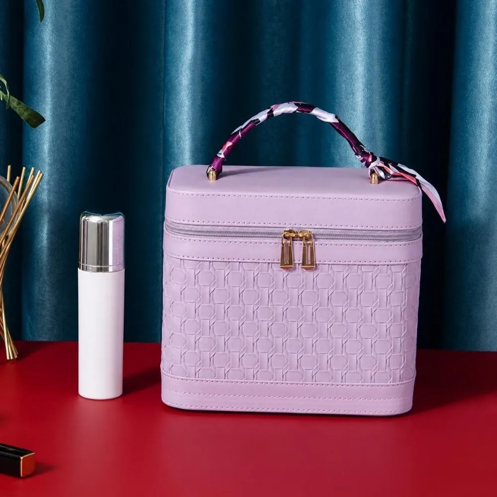 Stylish Portable Makeup Bag with Gift Scarf Large Capacity Makeup Case Handle Design Waterproof Styling Bag