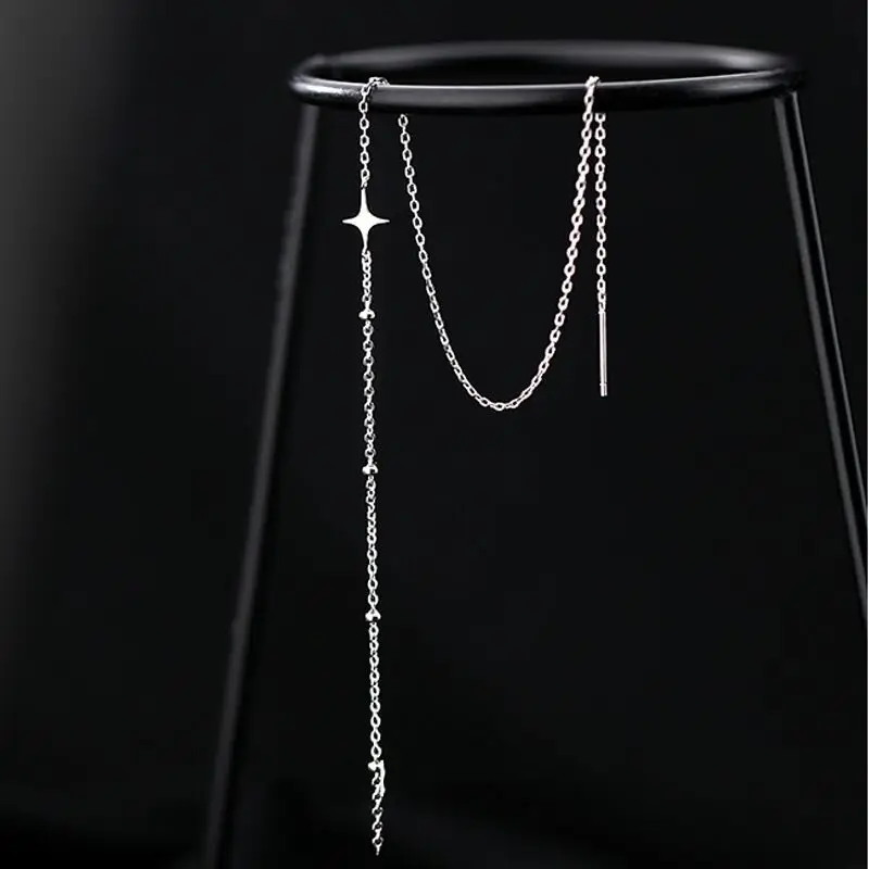 Women\'s Fashion Elegant Long Tassel Drop Earrings Cute Stars Thin Chain Piercing Earring Line Accessories Dangle Earring Jewelry