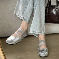 2024 Designer Women Flat Shoes Fashion Shallow  Ankle Cross Strap Ladies Soft Sole Flat Heel Dress Round Toe Ballet Shoes