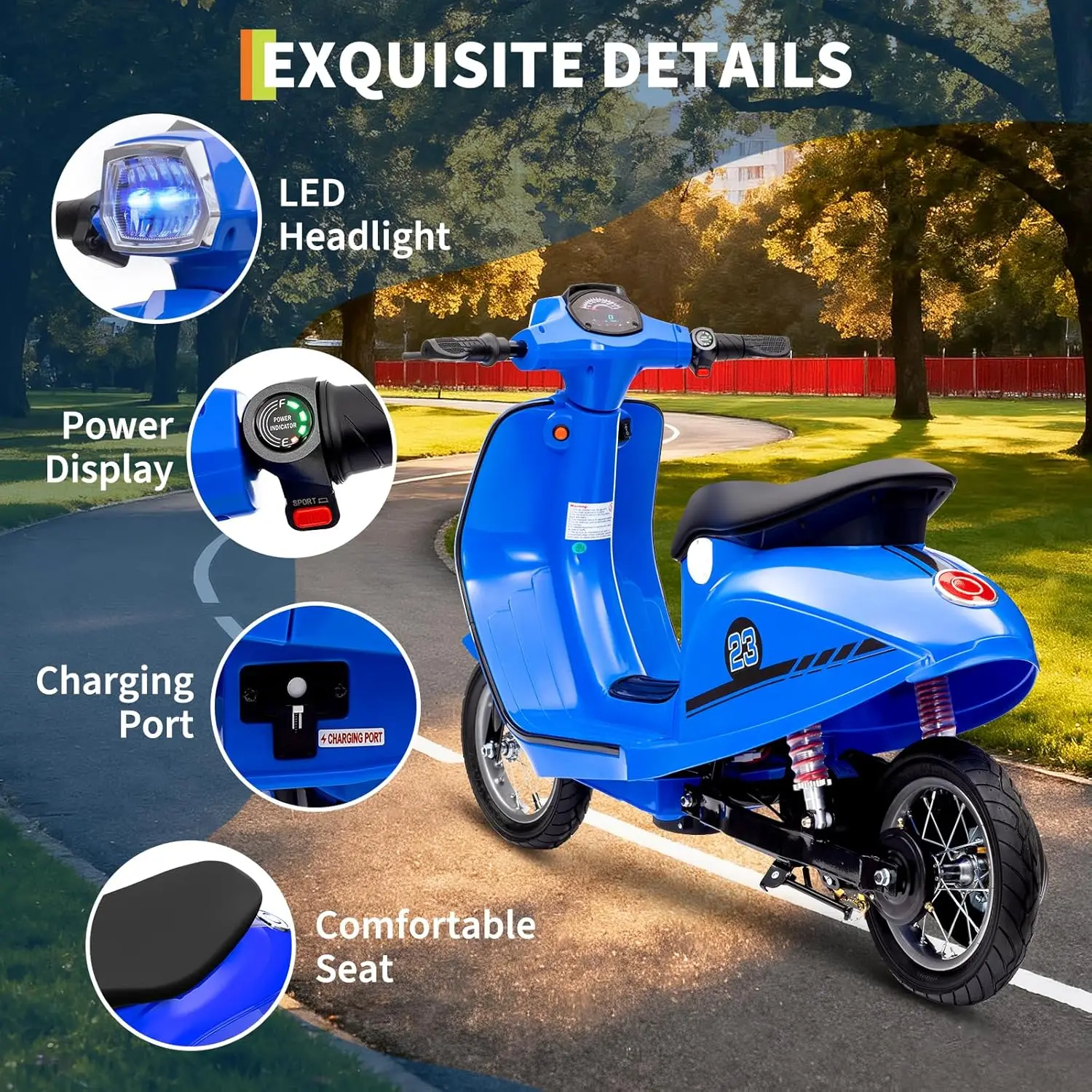 Scooter de moto électrique pour enfants 8-14, 24V 20AH, cyclomoteur avec lumières LED et moteur 350w, jouets pour enfants, moto