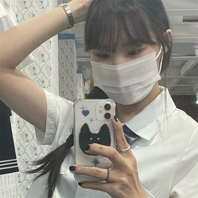 Korean Cute Scare Black Cat Griptok Bracket for IPhone 14 Korea Universal Animal Phone Holder Ring Stand Holder Grip Tok Gift