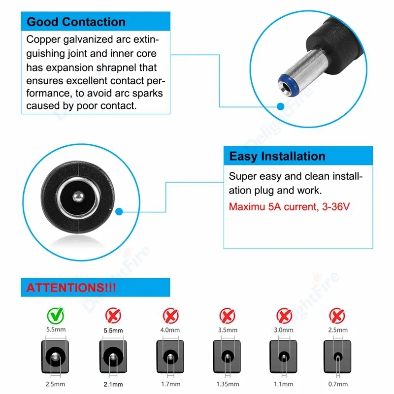 Dc Power Adapter Connector Plug Conversion Head Jack Female Socket 5.5*2.5mm Turn To Male 5.5*2.1mm for CCTV Camera LED Strip