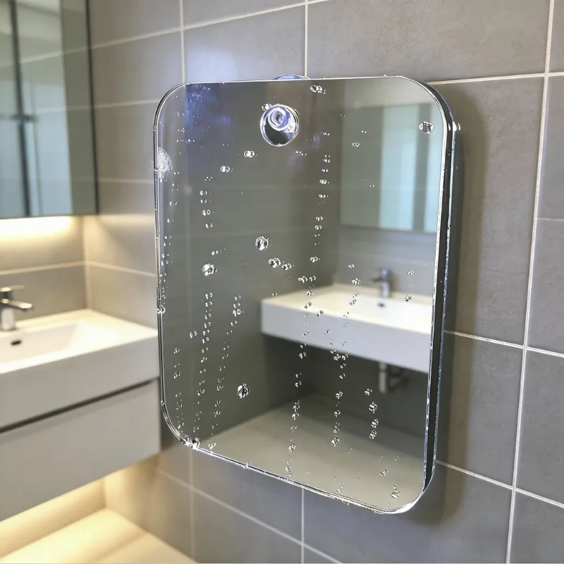 Wall-Mounted Acrylic Suction Cup Mirror Bathroom Vanity Area Shower Mirror Makeup Mirror Portable Travel Accessory for Men Women