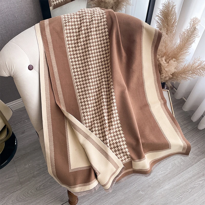 2024 Luxury Brand Two-Sided Jacquard Scarf pashmina Cashmere Soft Warm Fringe Pashmina Shawl Winter Coldproof Windproof Blanket