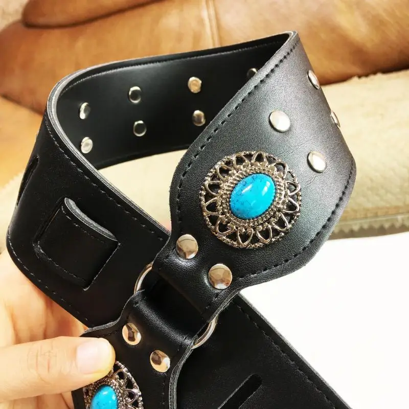 1Pc Guitar Leather Strap Ethnic Style Characteristic Exquisite Guitar Musical Instrument Universal Strap Professional Accessory