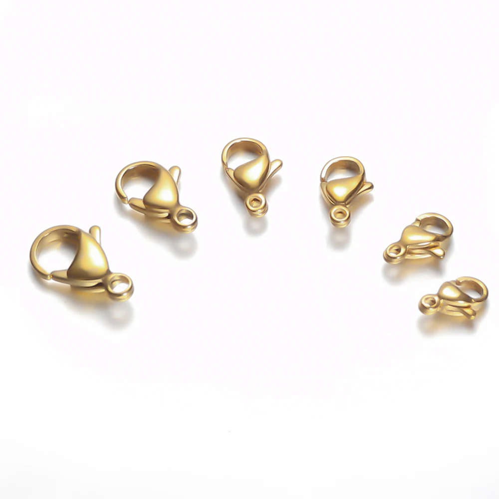 Semitree-cierres de langosta de acero inoxidable, 25 piezas, 12mm, 13mm, 15mm, Color dorado, conectores de gancho, accesorios para hacer joyas DIY