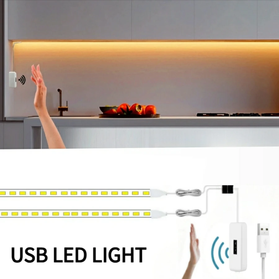 USB 2 en 1 tira de LED con interruptor de barrido manual sensor de movimiento 1M 2M 3M 5M cinta de luz de decoración de la cinta para la cocina armario habitación