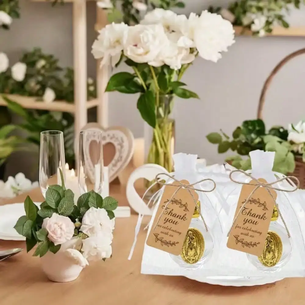16-teiliges Geschenkset mit Gläsern in Form von Flaschen mit dem Motiv der Jungfrau Maria – Flasche für Heiliges Wasser (15 ml, leere Flasche), für Taufen, die Eucharistie und kirchliche Veranstaltungen. – Detail 1