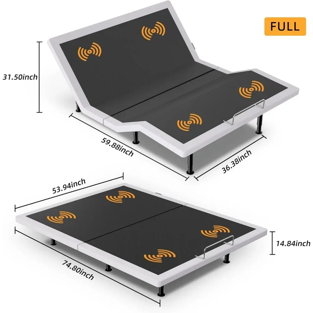 Estrutura de cama ajustável sem massagem, Plataforma Heavy Duty, Bedframe básico com motor silencioso, Quadros de cama queen elétrica