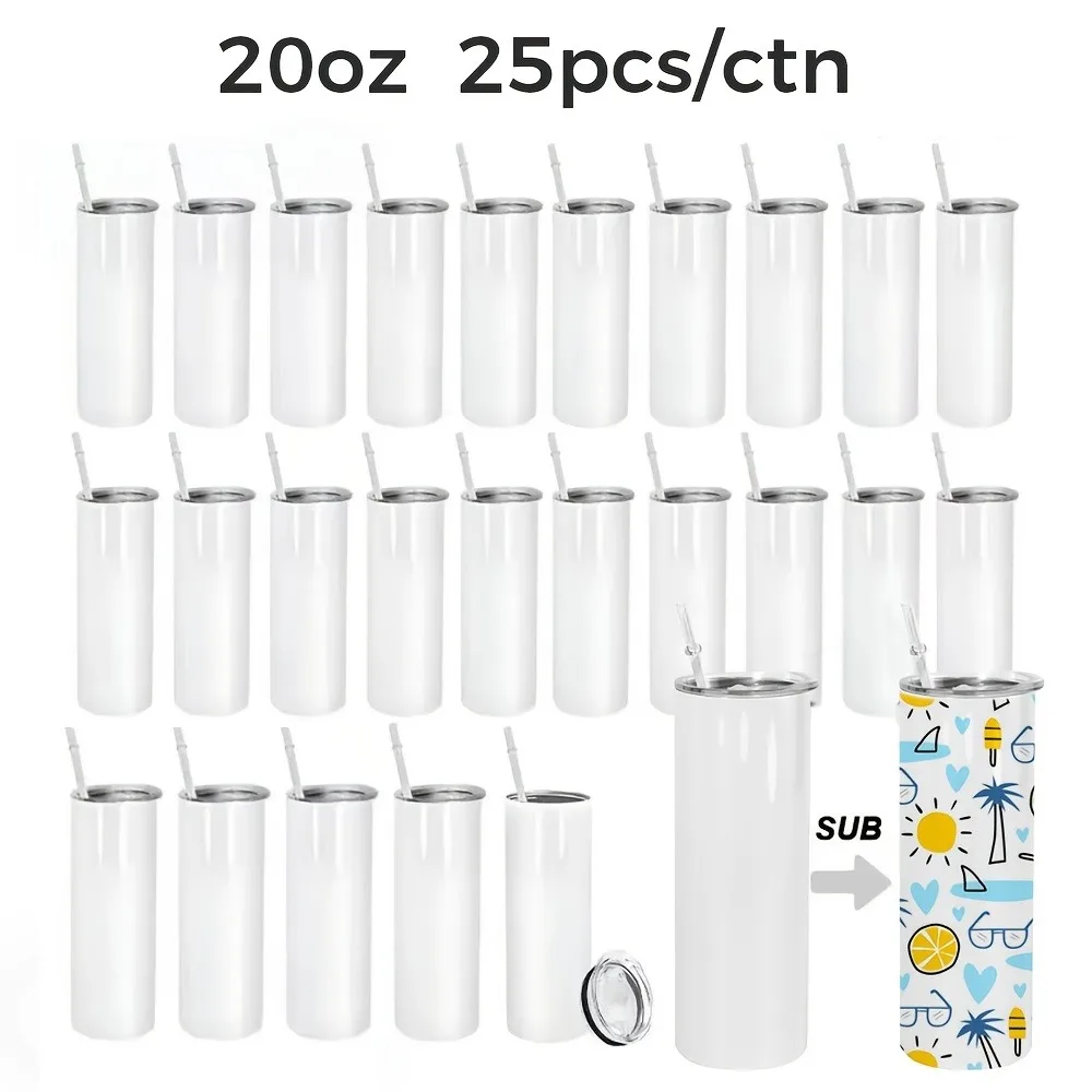 

Halloween Christmas Gifts USA Local Warehouse 25pcs Pack 20oz Sublimation Blanks Tumbler with Plastic Straw And Leakproof Lid Bulk