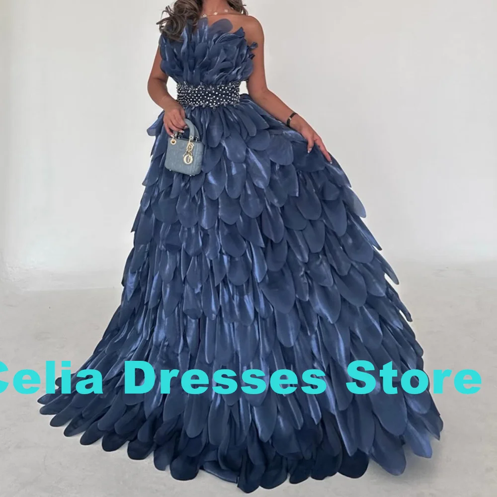 Elegant Party Dresses Woman 2024 Floor Length A-Line Strapless Satin Sleeveless Sweep Train Tiered Crystal Quinceanera Gowns