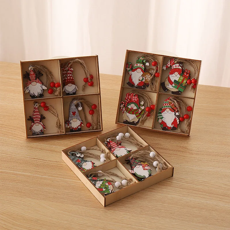 Neue Weihnachtsornamente aus Holz, 12-teiliges gesichtsloses Hängedekor-Set für alte Männer mit Holzkistenverpackung für den Weihnachtsbaum