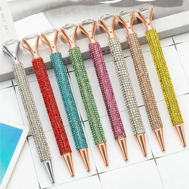 Diamond-covered Large Diamond Ballpoint Pen For Girls And Students Stationery Rotating Metal Pen Crystal Diamond Pen Advertising