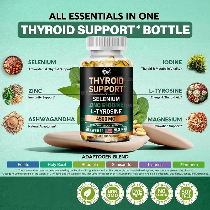 Female Thyroid Supplement -20 in 1 Antioxidant and Immune Support - Vegetarian, Non GMO -60 Capsules