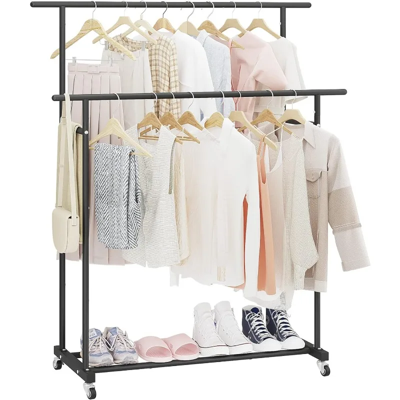 

Double Rod Clothing Garment Rack,Rolling Hanging Clothes Rack,Portable Clothes Organizer for Bedroom,Living Room,Clothing Store