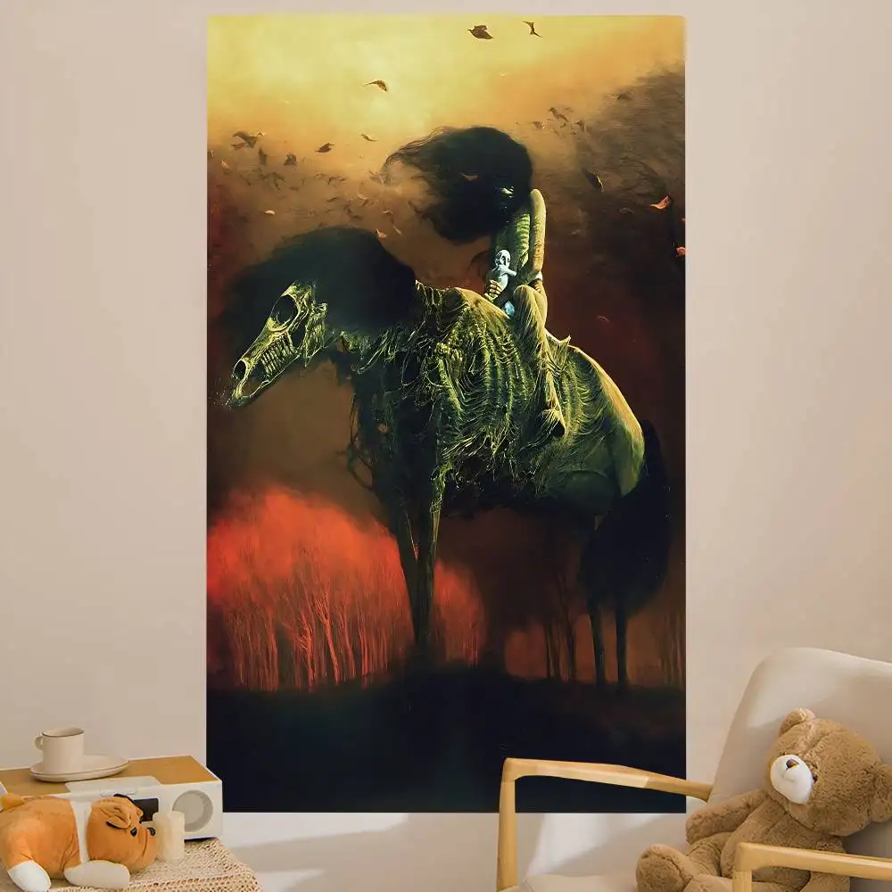 Z-Zdzislaw B-Beksinski Dystopian Surrealism Art Hippie Wall Hanging Tapestries Bohemian Wall Tapestries Mandala INS Home Decor