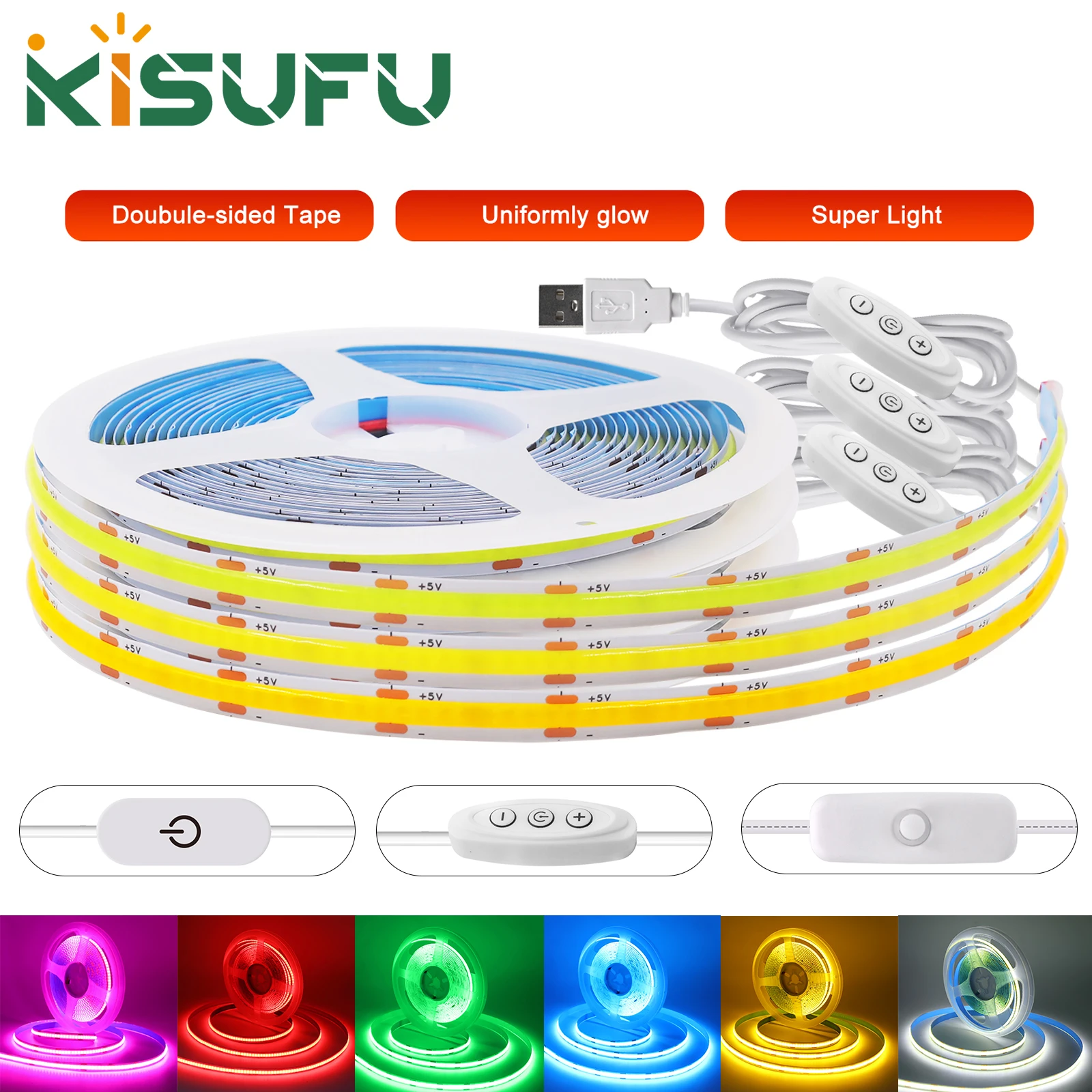 

USB LED Strip Light 5V 320LEDs/M COB Dimmable Touch Sensor Switch/ Push Switch Tape DIY TV Mirror Backlight Room Night Lighting