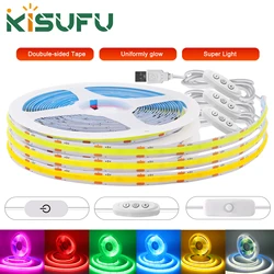 USB LED Strip Light 5V 320LEDs/M COB Dimmable Touch Sensor Switch/ Push Switch Tape DIY TV Mirror Backlight Room Night Lighting