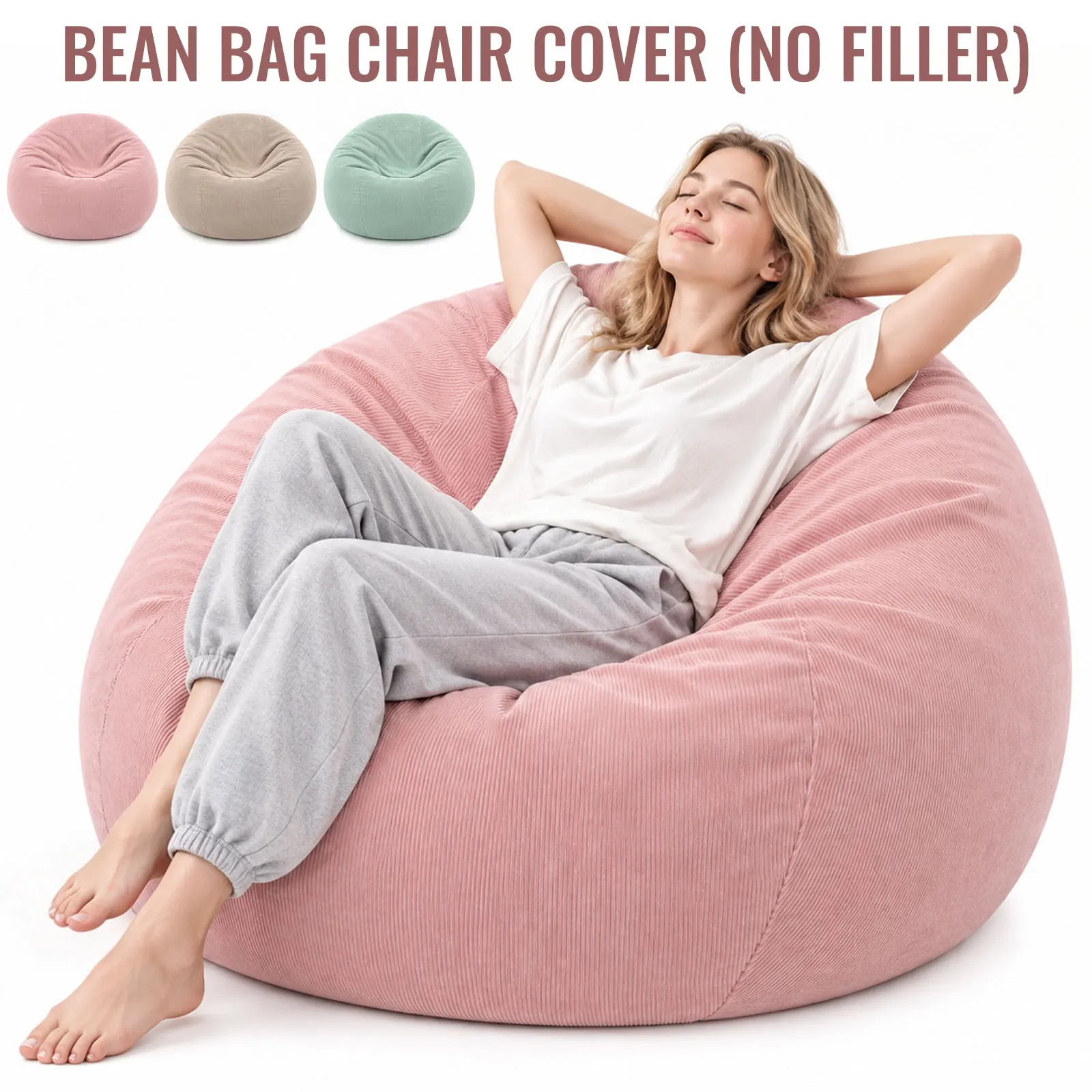 Corduroy Bean Bag Cover Plush Toy Storage Bag Without Filler Corner Seat Lazy Beanbag Chair Pouf Floor Lounge Chair Cover Decor