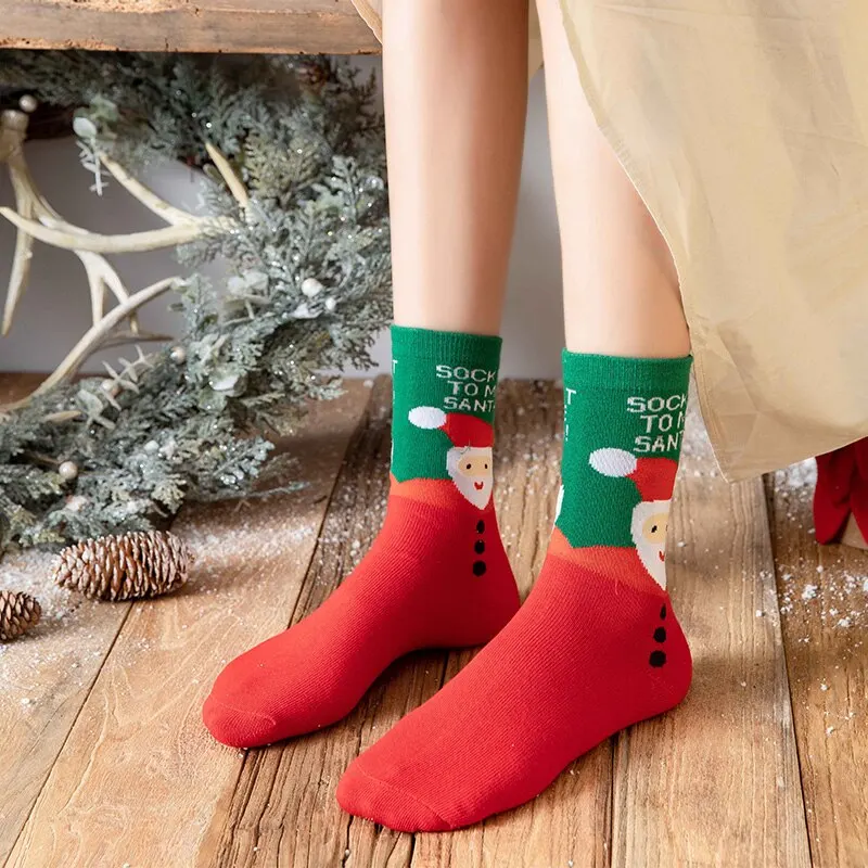 3Pairs Woman Christmas Socks Funny Xmas Santa Claus Tree Snowflake Elk Snow Cotton Tube Crew Happy Sock New Year Funny Sokken